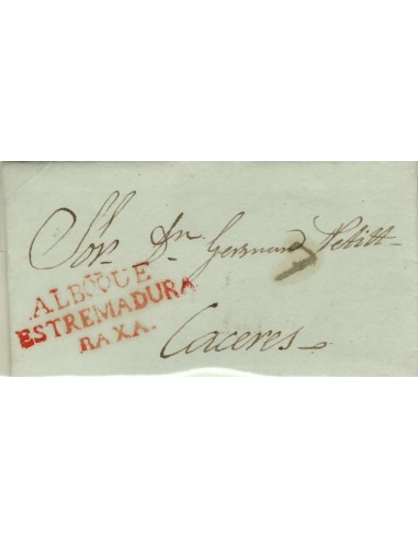 FA1191-6. PREFILATELIA. 1801, 7 de mayo. 1840, 24 de junio. Sobrescrito circulado de Alburquerque a Cáceres