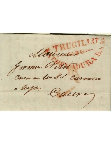 FA1191-12. PREFILATELIA. 1833, 16 de noviembre. Sobrescrito circulado de Trujillo a Cáceres