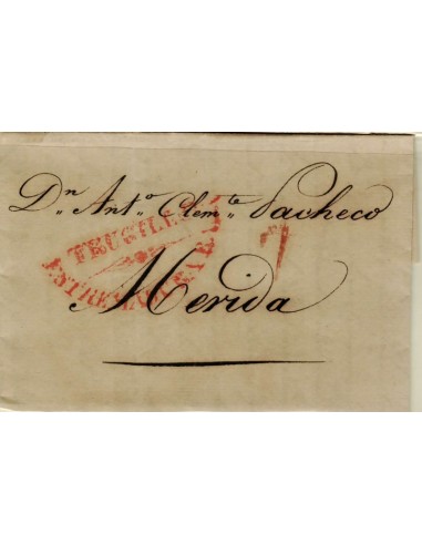 FA1191-18. PREFILATELIA. 1831, 19 de noviembre. Sobrescrito circulado de Trujillo a Mérida
