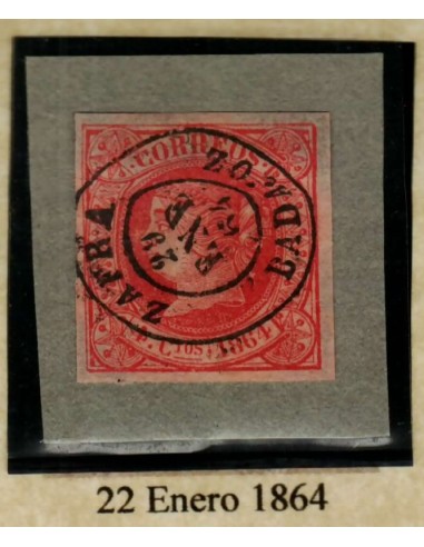 FA0875-4. HISTORIA POSTAL. 1864. Valor de 4 cuartos con Fechador Tipo II de Zafra