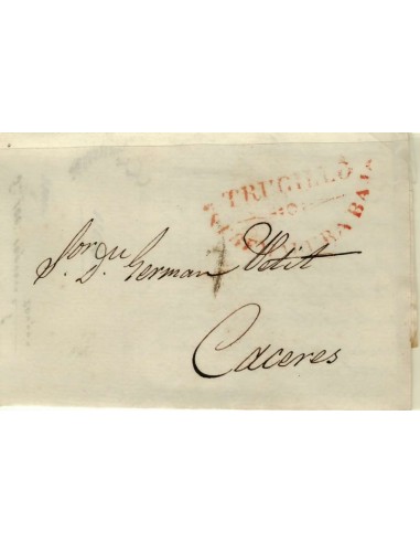 FA1192-1. PREFILATELIA. 1837, 14 de junio. Sobrescrito circulado de Trujillo a Cáceres