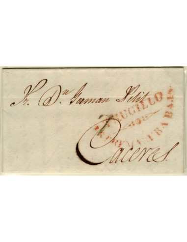 FA1192-3. PREFILATELIA. 1838, 28 de febrero. Sobrescrito circulado de Trujillo a Cáceres