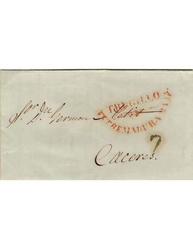 FA1192-6. PREFILATELIA. 1840, 14 de junio. Sobrescrito circulado de Trujillo a Cáceres