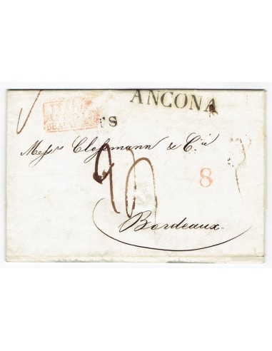 FA0836-1. PREFILATELIA DE ITALIA. 1836, 15 de junio. Carta circulada de Ancona a Burdeos