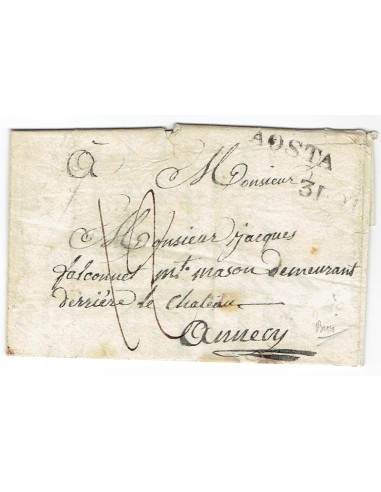FA0836-4. PREFILATELIA DE ITALIA. 1835, 30 de octubre. Carta circulada de Aosta a Annecy