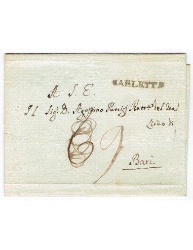 FA0836-13. PREFILATELIA DE ITALIA. 1820, 28 de julio. Carta circulada de Barletta a Bari