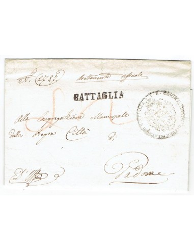 FA0836-17. PREFILATELIA DE ITALIA. 1838, 3 de diciembre. Carta circulada de Battaglia a Padova