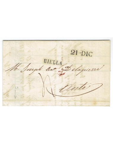 FA0836-18. PREFILATELIA DE ITALIA. 1846, 19 de diciembre. Carta circulada de Biella a Aosta