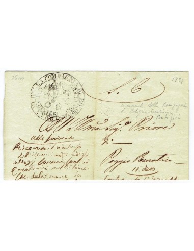 FA0836-23. PREFILATELIA DE ITALIA. 1838. Carta circulada de Bolonia a Poggio Renatico