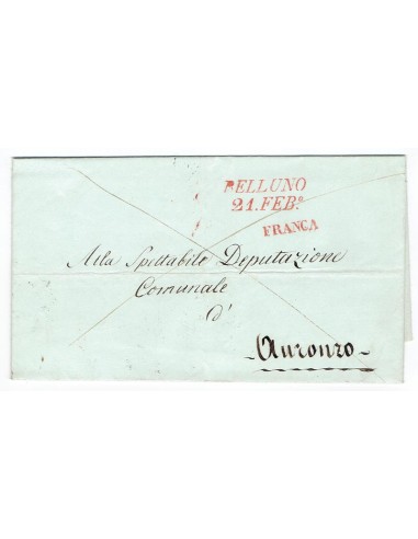 FA0836-25. PREFILATELIA DE ITALIA. 1845, 21 de febrero. Carta circulada de Belluno a Auronzo