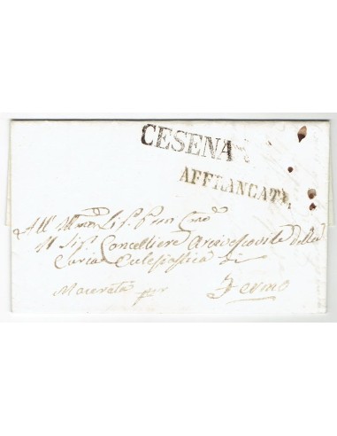 FA0836-33. PREFILATELIA DE ITALIA. 1850, 12 de julio. Carta circulada de Cesena a Fermo