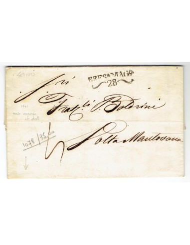 FA0836-38. PREFILATELIA DE ITALIA. 1841, 15 de abril. Carta circulada de Brescia a Volta Mantovana