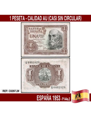 España 1953. 1 peseta (AU) P144a.2