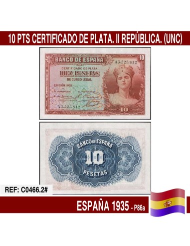 España 1935. 10 pts. Certificado de Plata (UNC) P86a