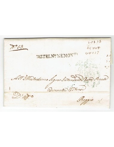 FA0836-46. PREFILATELIA DE ITALIA. 1848, 23 de agosto. Carta circulada de Castel ne Monti a Preggio