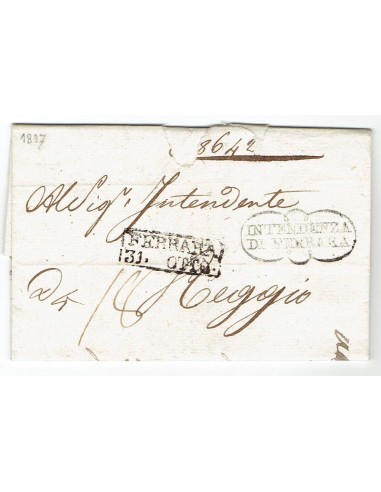 FA0836-58. PREFILATELIA DE ITALIA. 1807, 29 de octubre. Carta circulada de Ferrara a Reggio