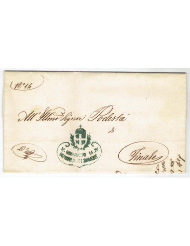 FA0836-63. PREFILATELIA DE ITALIA. 1859, 30 de septiembre. Carta circulada de Finale