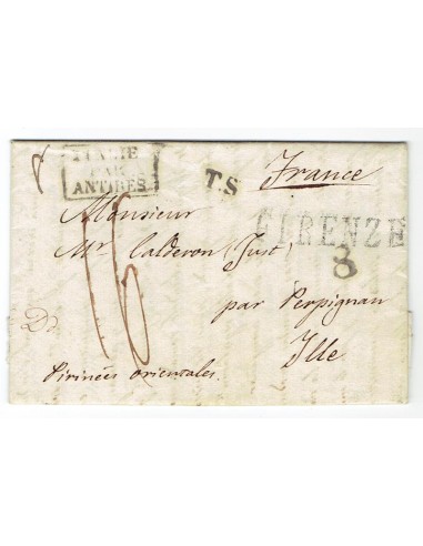 FA0836-66. PREFILATELIA DE ITALIA. 1837, 2 de julio. Carta circulada de Florencia a Ille
