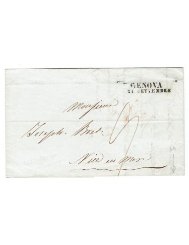 FA0836-76. PREFILATELIA DE ITALIA. 1843, 21 de septiembre. Carta circulada de Genova a Niza