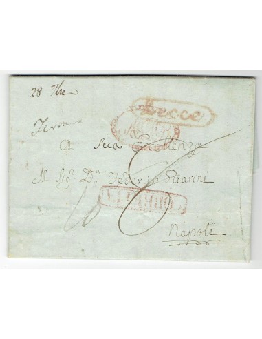 FA0836-79. PREFILATELIA DE ITALIA. 1839, 22 de septiembre. Carta circulada de Lecce a Nápoles