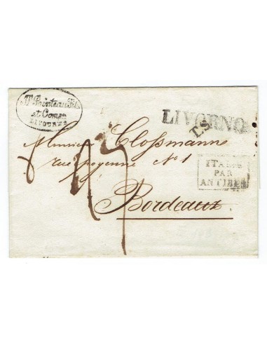 FA0836-89. PREFILATELIA DE ITALIA. 1826, mes de octubre. Envuelta de carta circulada de Livorno a Burdeos