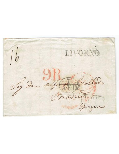 FA0836-90. PREFILATELIA DE ITALIA. 1836, 30 de julio. Carta circulada de Livorno a Madrid