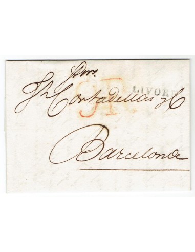 FA0836-92. PREFILATELIA DE ITALIA. 1819, 31 de julio. Carta circulada de Livorno a Barcelona