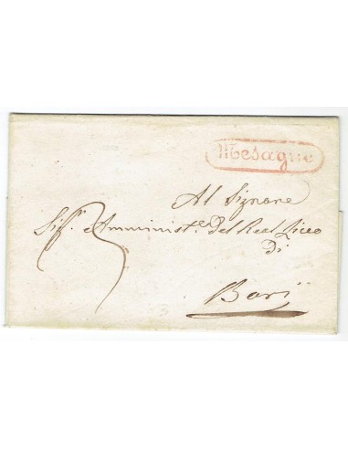 FA0836-97. PREFILATELIA DE ITALIA. 1858, 25 de noviembre. Carta circulada de Mesagne a Bari