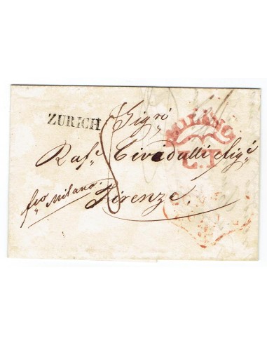 FA0836-101. PREFILATELIA DE ITALIA. 1825, 21 de febrero. Carta circulada de Zurich a Florencia