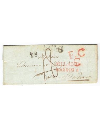 FA0836-104. PREFILATELIA DE ITALIA. 1838, 2 de mayo. Carta circulada de Milan a Burdeos