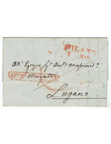 FA0836-107. PREFILATELIA DE ITALIA. 1846, 7 de marzo. Carta circulada de Milan a Lugano