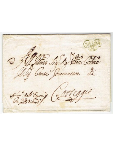 FA0836-109. PREFILATELIA DE ITALIA. 1784. Envuelta de carta circulada de Modena a Corregio