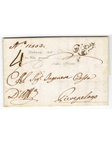 FA0836-110. PREFILATELIA DE ITALIA. 1805, 8 de octubre. Carta circulada de Modena a Pievepelogo