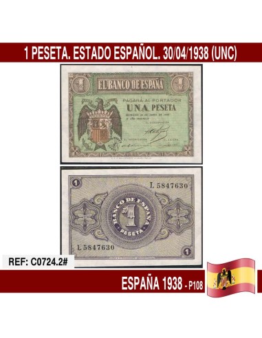 España 1938. 1 pts. Estado Español (UNC) P108a