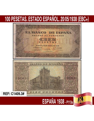 España 1938. 100 pts. Estado Español (ECB+) P113a