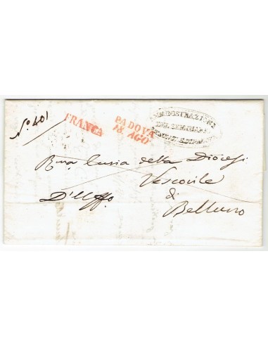 FA0836-139. PREFILATELIA DE ITALIA. 1847, 12 de agosto. Carta circulada de Padova a Belluno