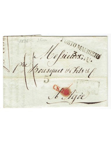 FA0836-147. PREFILATELIA DE ITALIA. 1836, 1 de junio. Carta circulada de Porto Mauricio a Adge