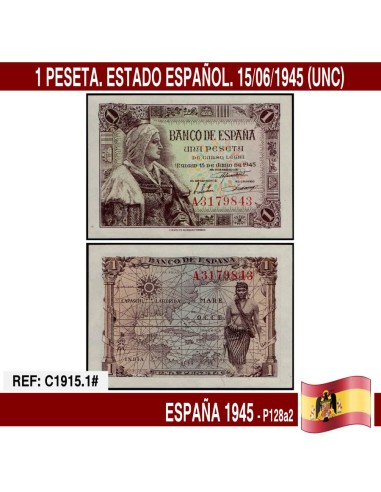 España 1945. 1 pts. Estado Español (UNC) P-128a2