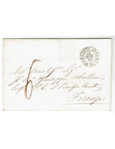 FA0836-154. PREFILATELIA DE ITALIA. 1842, 14 de marzo. Carta circulada de Roma a Florencia