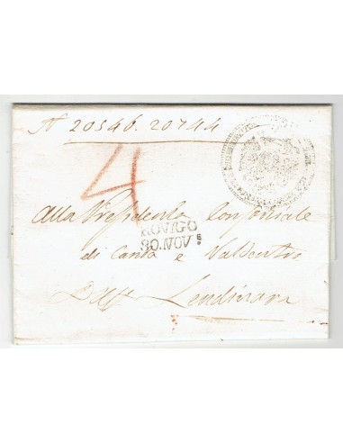 FA0836-157. PREFILATELIA DE ITALIA. 1823, 30 de noviembre. Carta circulada de Rovigo a Lendinara