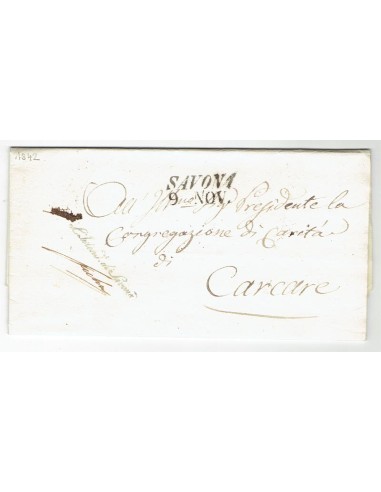FA0836-163. PREFILATELIA DE ITALIA. 1842, 9 de noviembre. Carta circulada de Savona a Carcare