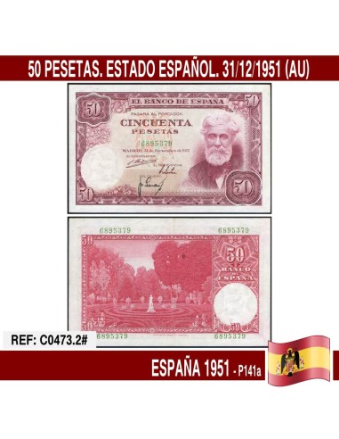 España 1951. 50 pts. Estado Español (AU) P141a