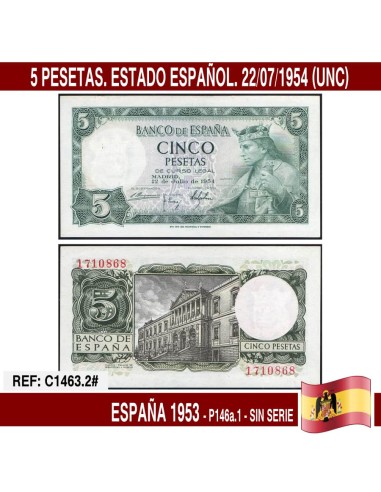 España 1954. 5 pts. Estado Español (UNC) P146a.1