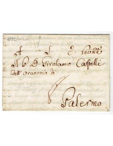 FA0836-178. PREFILATELIA DE ITALIA. 1799, mes de agosto. Carta circulada de Catania a Palermo