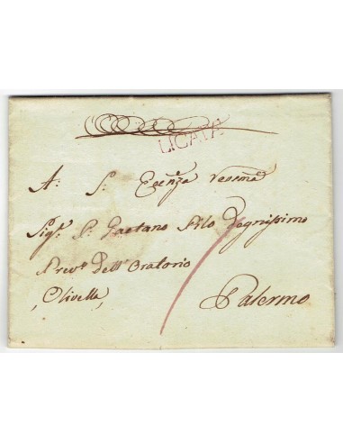 FA0836-181. PREFILATELIA DE ITALIA. 1817, 19 de diciembre. Carta circulada de Ligata a Palermo