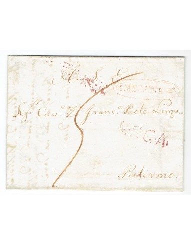 FA0836-182. PREFILATELIA DE ITALIA. 1838, 28 de enero. Carta circulada de Mesina a Palermo
