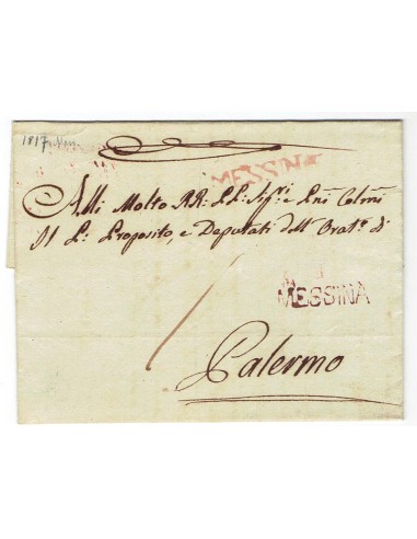 FA0836-186. PREFILATELIA DE ITALIA. 1817, 3 de abril. Envuelta de carta circulada de Mesina a Palermo