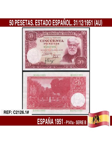 España 1951. 50 pts. Estado Español (AU) P-141a