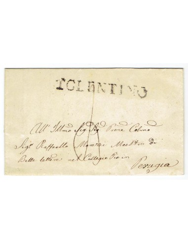 FA0836-192. PREFILATELIA DE ITALIA. 1856, 19 de junio. Carta circulada de Tolentino a Perugia