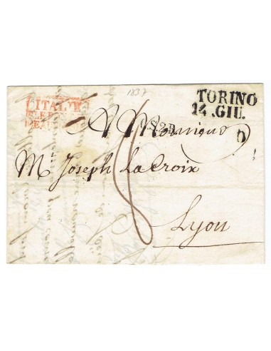 FA0836-200. PREFILATELIA DE ITALIA. 1837, 14 de junio. Carta circulada de Turin a Lyon